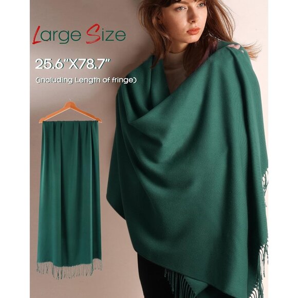 Women's Green Pashmina Shawl Wraps Cashmere Feel Winter Scarf Soft Warm Blanket - Picture 4 of 6